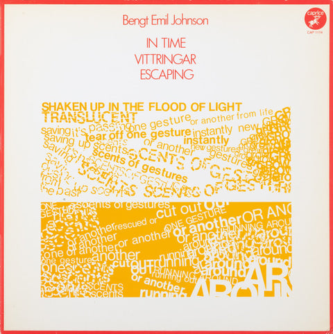 Front cover of Bengt Emil Johnson – In Time / Vittringar / Escaping, Caprice Records, Sweden, 1979