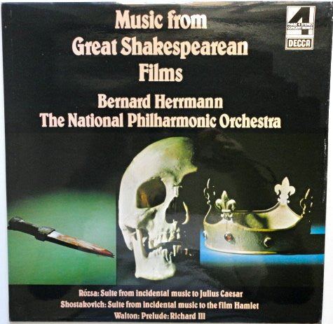 Front cover of Bernard Herrmann, The National Philharmonic Orchestra – Music From Great Shakespearean Films, Decca, UK, 1975