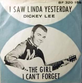Front cover of Dickey Lee – I Saw Linda Yesterday / The Girl I Can't Forget, Philips, Denmark, 1962