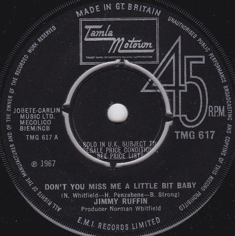 Front cover of Jimmy Ruffin – Don't You Miss Me A Little Bit Baby, Tamla Motown, UK, 1967
