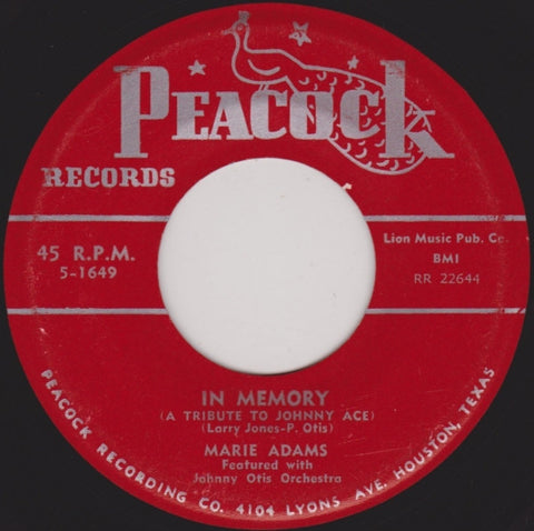 Front cover of Marie Adams Featured With Johnny Otis Orchestra / Johnny Otis Orchestra – In Memory (A Tribute To Johnny Ace) / Boom Diddy Wa Wa, Peacock Records, US, 1955