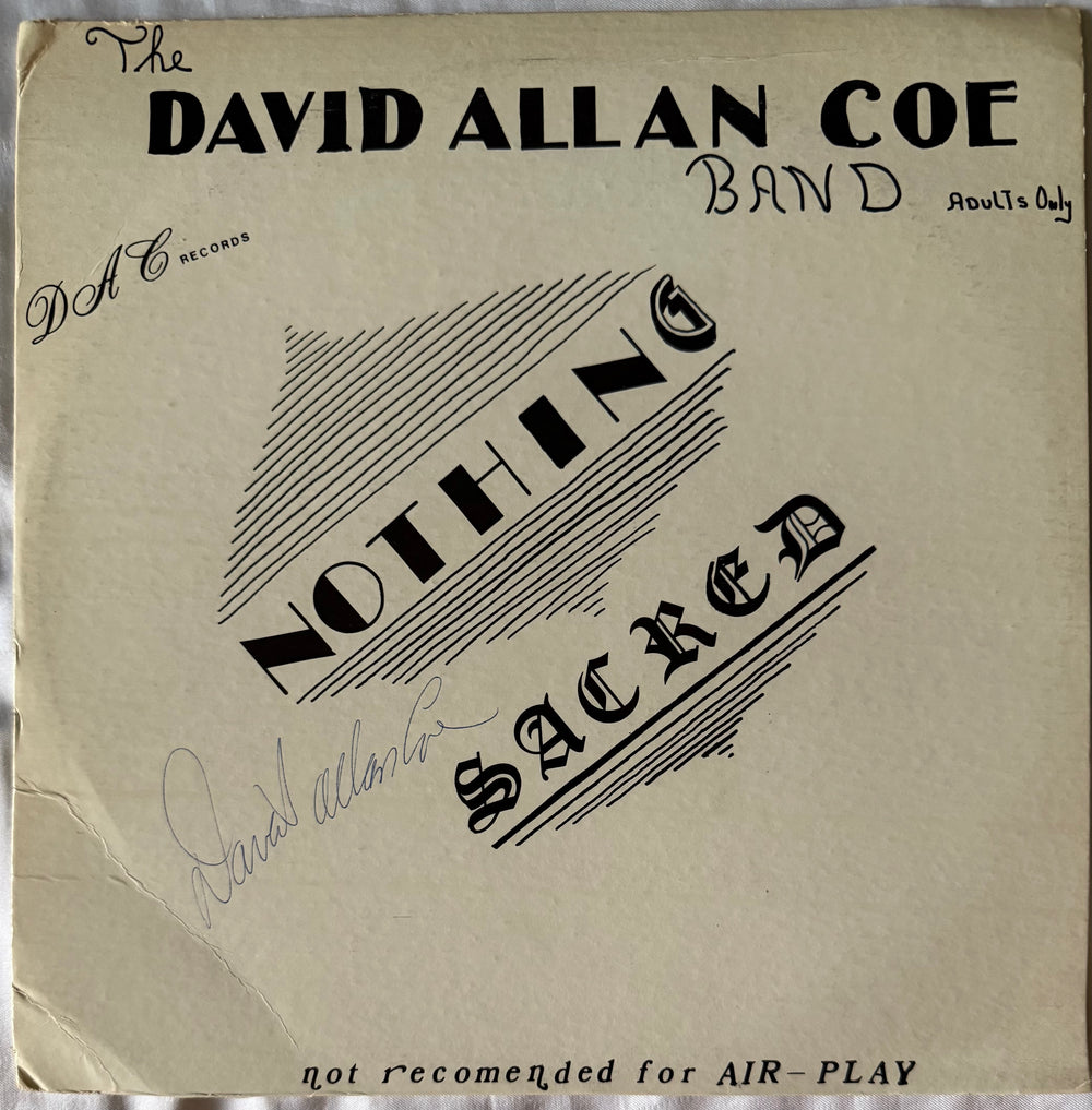 The David Allan Coe Band – Nothing Sacred LP, front sleeve with signature