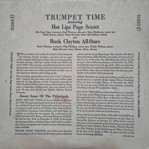 Hot Lips Page Sextet / Buck Clayton All-Stars – Trumpet Time, image 2