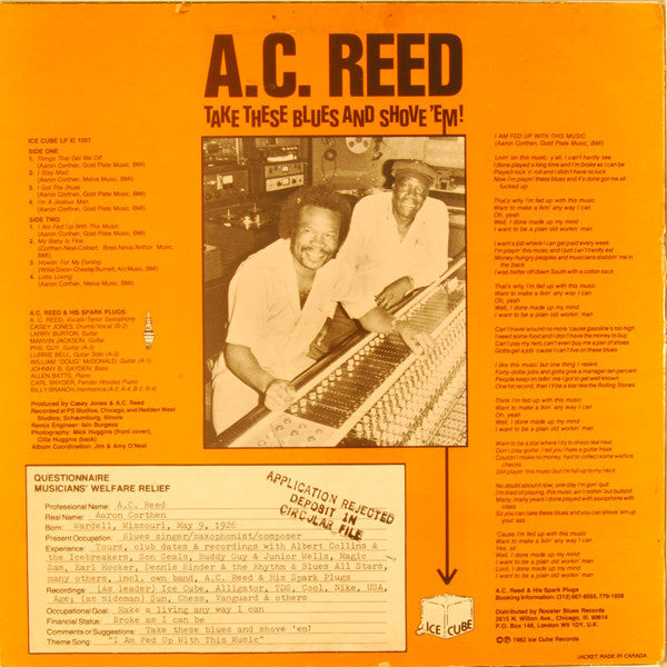 A.C. Reed And His Spark Plugs – Take These Blues And Shove 'Em!, image 2