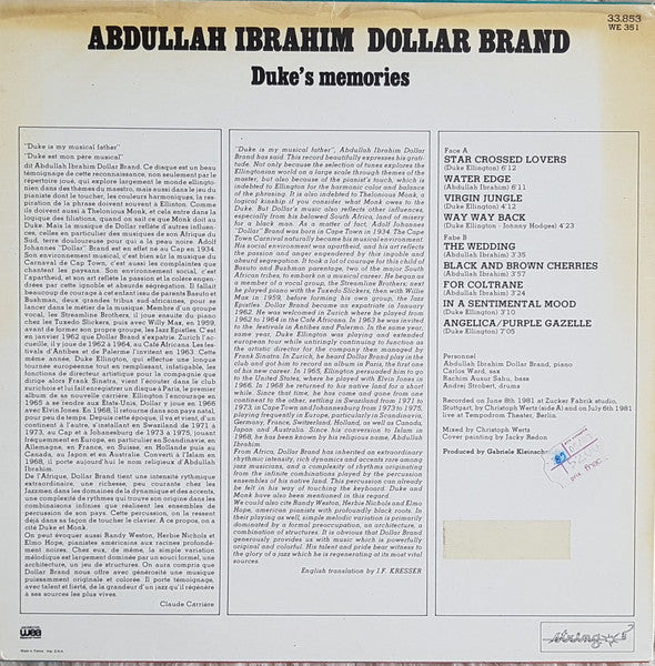 Abdullah Ibrahim, Dollar Brand – Duke's Memories, image 2