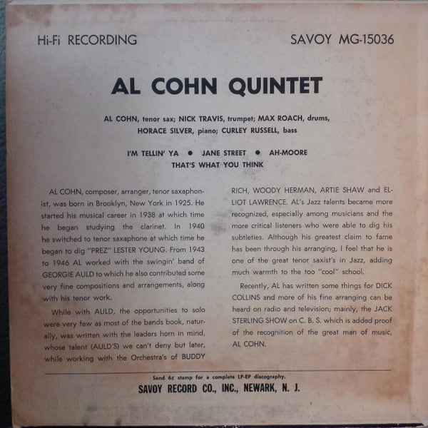 Al Cohn Quintet – Al Cohn Quintet, image 2