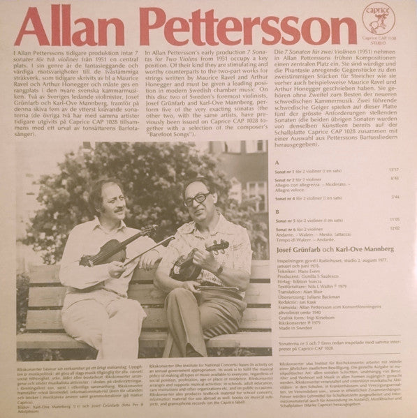 Allan Pettersson, Josef Grünfarb, Karl-Ove Mannberg – Sonater För Två Violiner, image 2