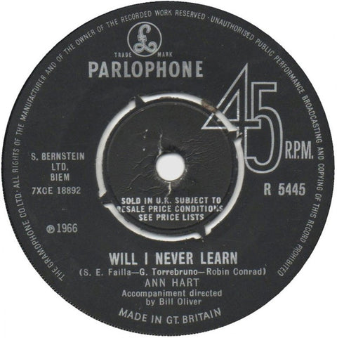 Front cover of Ann Hart – Will I Never Learn, Parlophone, UK, 1966
