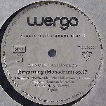 Arnold Schönberg - Nordwestdeutsche Philharmonie, Hermann Scherchen, Helga Pilarczyk – Erwartung (Monodram) Op. 17, image 2