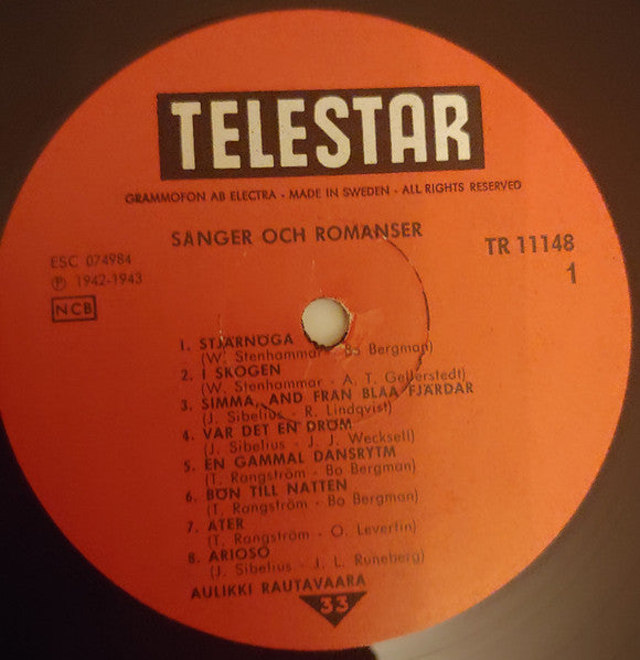 Aulikki Rautawaara, Hjördis Schymberg, Alf Alfer, Joel Berglund, Gösta Björling, Sigurd Björling, Sixten Ehrling, Nils Grevillius, Tor Mann, Ture Rangström – Sånger & Romanser, image 3