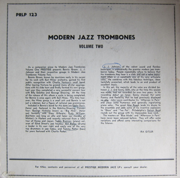 Bennie Green, J.J. Johnson With Sonny Stitt – Modern Jazz Trombones Volume Two, image 2