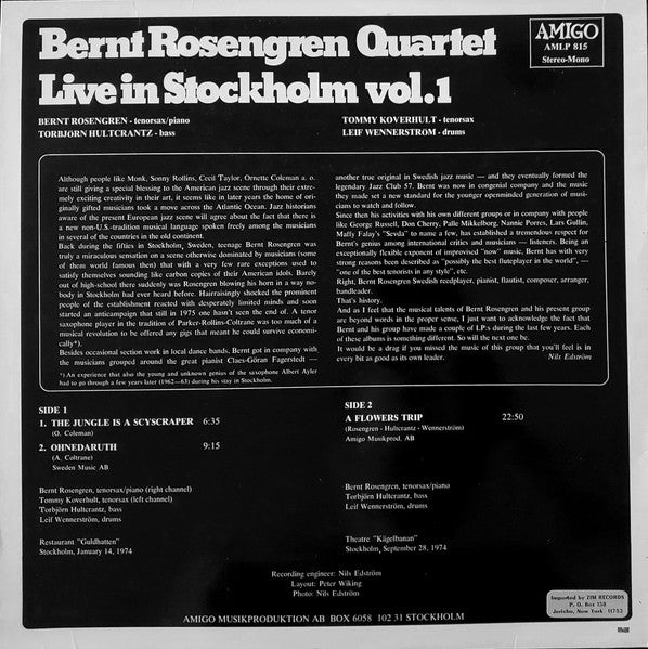 Bernt Rosengren Quartet / Bernt Rosengren Trio – Live In Stockholm Vol.1, image 2