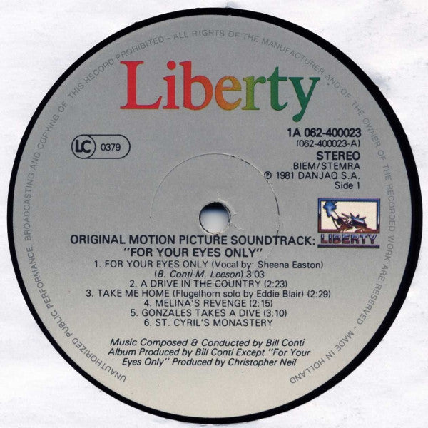 Bill Conti – For Your Eyes Only (Original Motion Picture Soundtrack), image 3