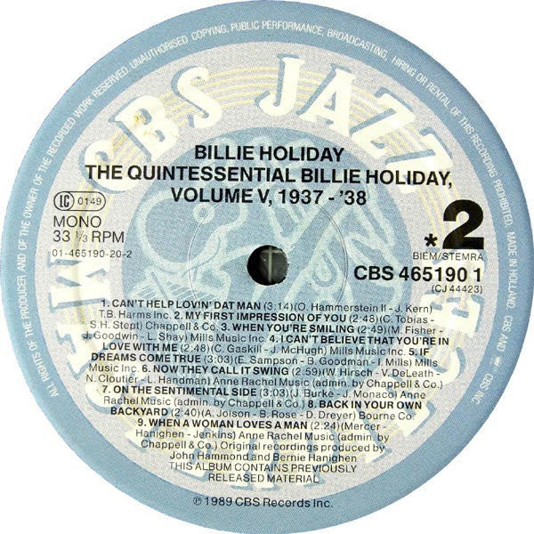 Billie Holiday – The Quintessential Billie Holiday Volume 5, 1937-1938, image 3