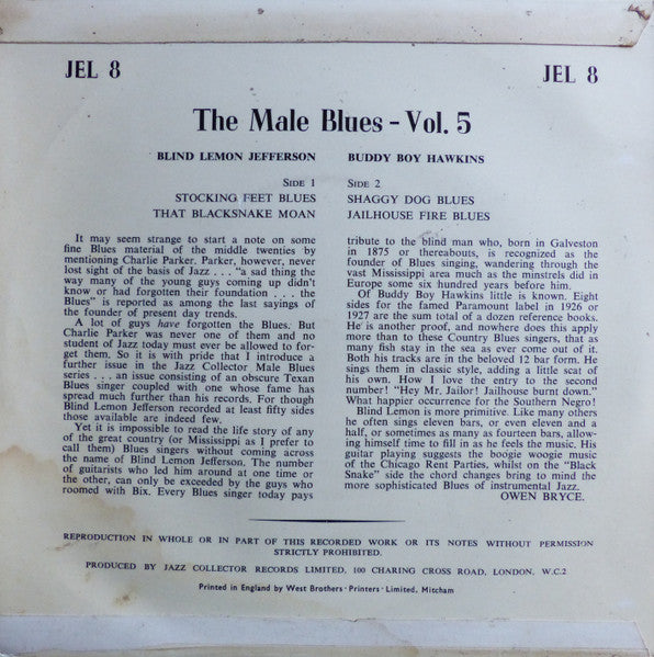 Blind Lemon Jefferson And Buddy Boy Hawkins – The Male Blues Vol. 5, image 2