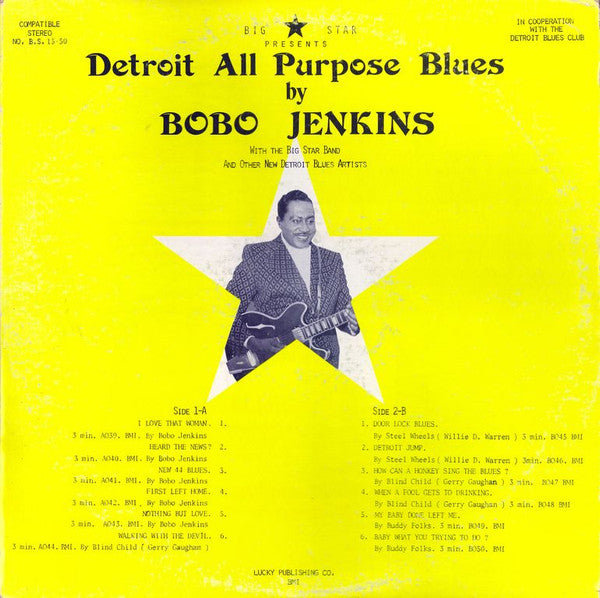 Front cover of Bobo Jenkins With The Big Star Band / Various – Detroit All Purpose Blues, Big Star Records, US, 1977
