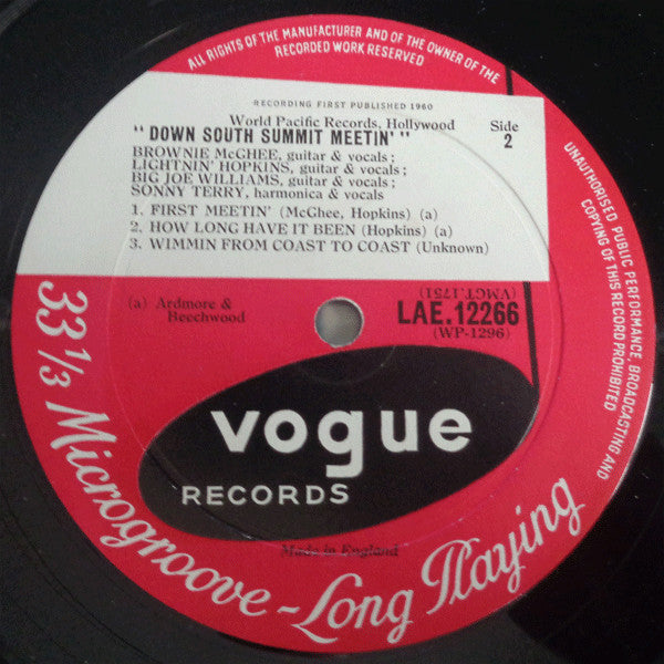 Brownie McGhee - Lightnin' Hopkins - Big Joe Williams - Sonny Terry – Down South Summit Meetin', image 4