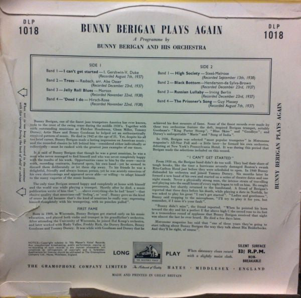 Bunny Berigan And His Orchestra – Bunny Berigan Plays Again, image 2