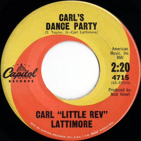 Front cover of Carl "Little Rev" Lattimore – Carl's Dance Party / Kansas City, Capitol Records, US, 1962
