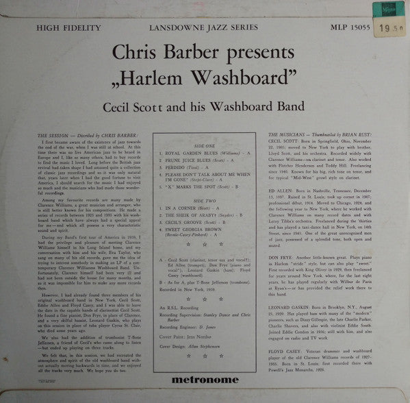 Cecil Scott And His Washboard Band – Chris Barber Presents ,,Harlem Washboard", image 2