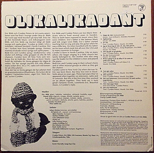 Cyndee Peters, Eric Bibb – Olikalikadant, image 2