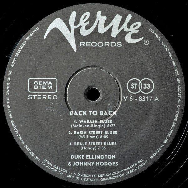 Duke Ellington & Johnny Hodges – Back To Back (Duke Ellington And Johnny Hodges Play The Blues), image 3