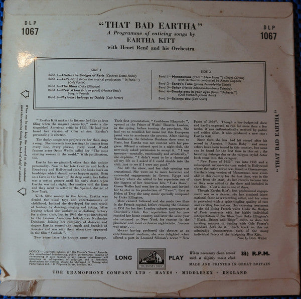 Eartha Kitt With Henri René And His Orchestra – That Bad Eartha, image 2