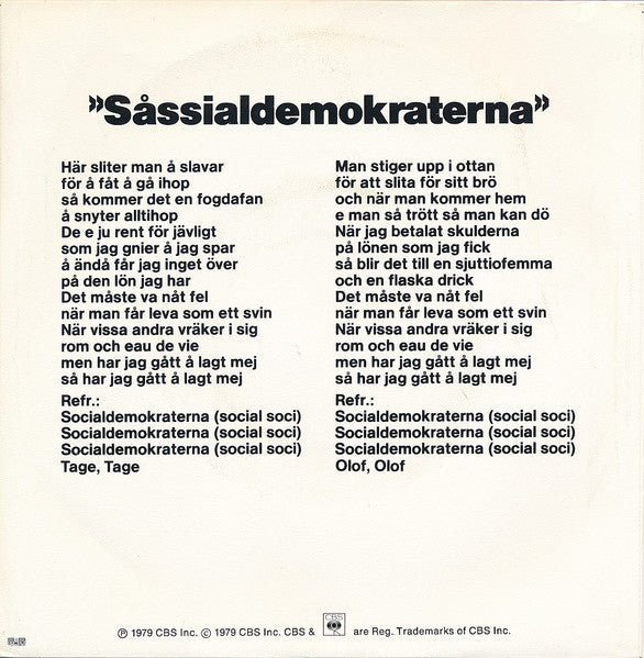Eddie Meduza & The Roarin' Cadillacs – Såssialdemokraterna, image 2