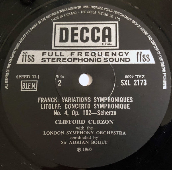 Grieg, Litolff, Franck, Clifford Curzon – Piano Concerto / Scherzo / Symphonic Variations, image 4