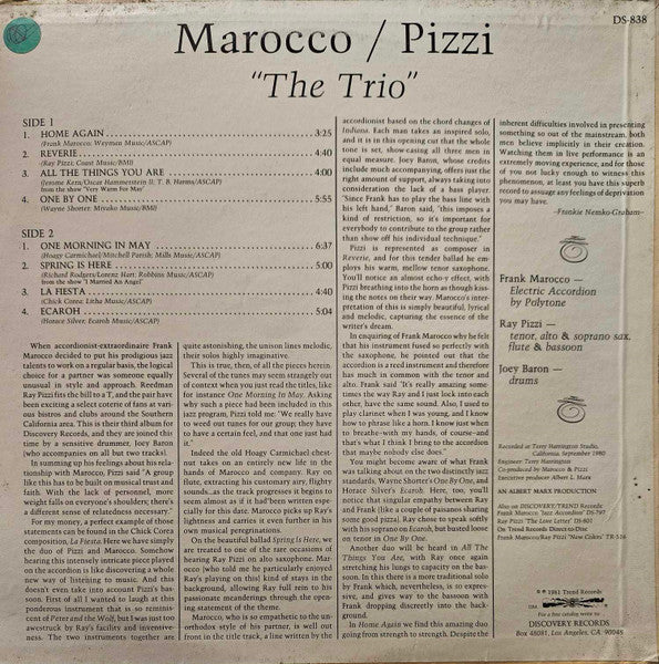 Frank Marocco And Ray Pizzi – The Trio, image 2