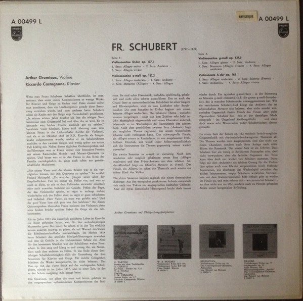 Franz Schubert, Arthur Grumiaux, Riccardo Castagnone – 3 Violinsonatinen Opus 137, image 2
