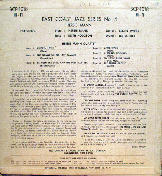 Herbie Mann Quartet – Herbie Mann (East Coast Jazz/4), image 2