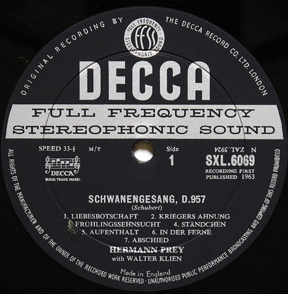 Hermann Prey, Walter Klien, Schubert – Schwanengesang, image 3
