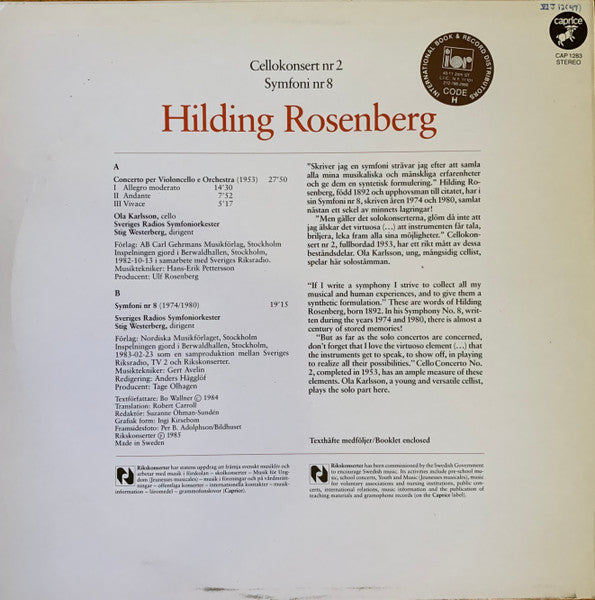 Hilding Rosenberg – Cellokonsert Nr 2 / Symfoni Nr 8, image 2