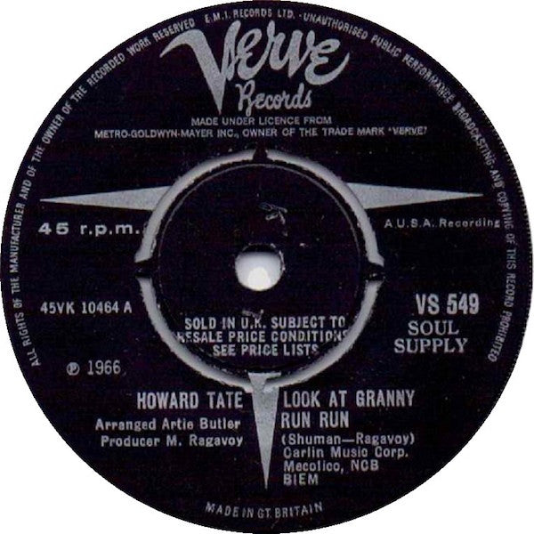 Front cover of Howard Tate – Look At Granny Run Run / Half A Man, Verve Records, UK, 1967