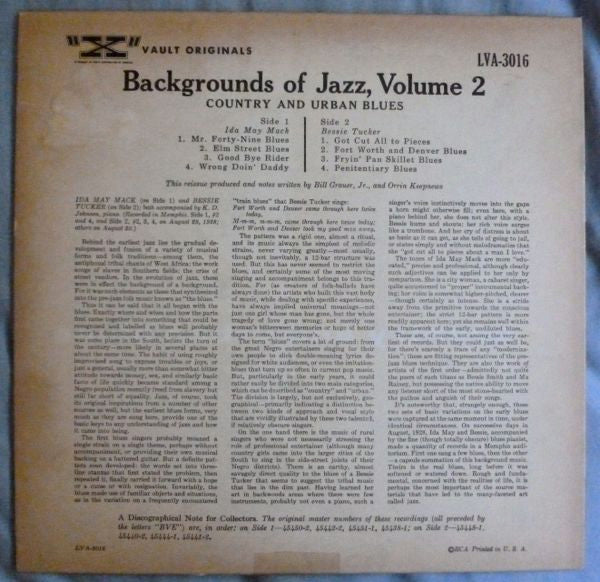 Ida May Mack / Bessie Tucker – Backgrounds Of Jazz, Volume 2: Country And Urban Blues, image 3