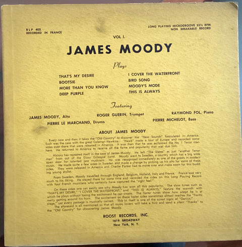 Front cover of James Moody – Vol. 1, Royal Roost, US, 1951