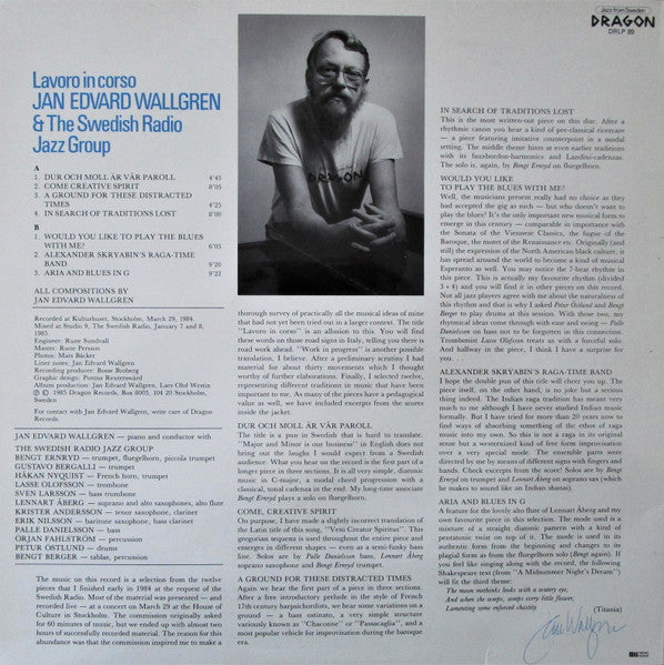 Jan Edvard Wallgren & The Swedish Radio Jazz Group – Lavoro In Corso, image 2