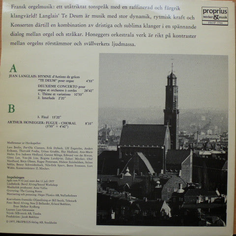 Langlais, Honegger, Kjell Johnsen, Medlemmar ur Kungl. Hovkapellet, Kjell Ingebretsen – Te Deum & Deuxieme Concerto / Fugue Et Choral, image 4