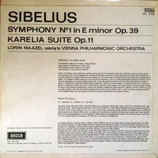 Sibelius - Maazel, Vienna Philharmonic Orchestra – Symphony No. 1 / Karelia Suite, image 2