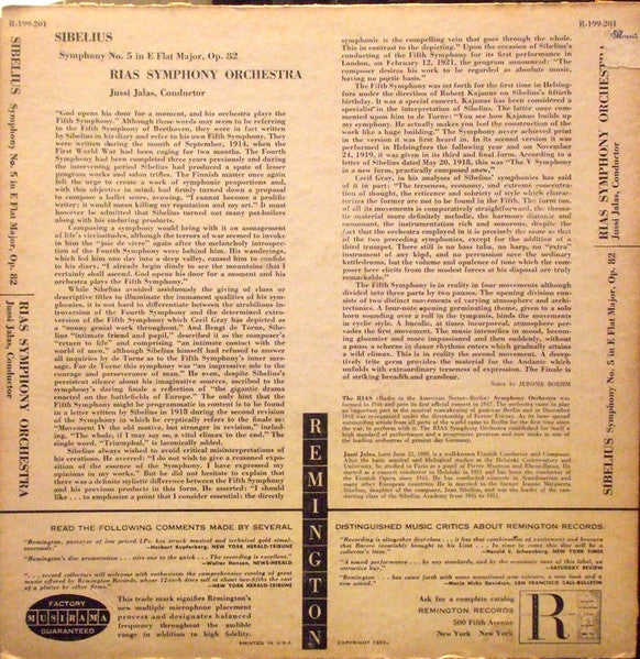 Sibelius - RIAS Symphony Orchestra Conductor Jussi Jalas – Symphony No. 5 In E Flat Major, Opus 82, image 2