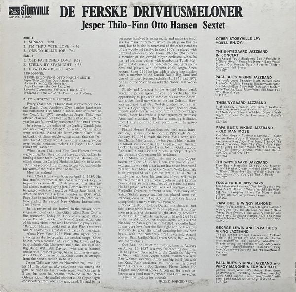 Jesper Thilo - Finn Otto Hansen Sextet – De Ferske Drivhusmeloner, image 2