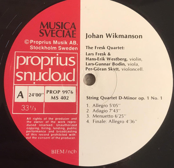 Johan Wikmanson – String Quartets Op.1 N°1-3 - Music For Clavier, image 3