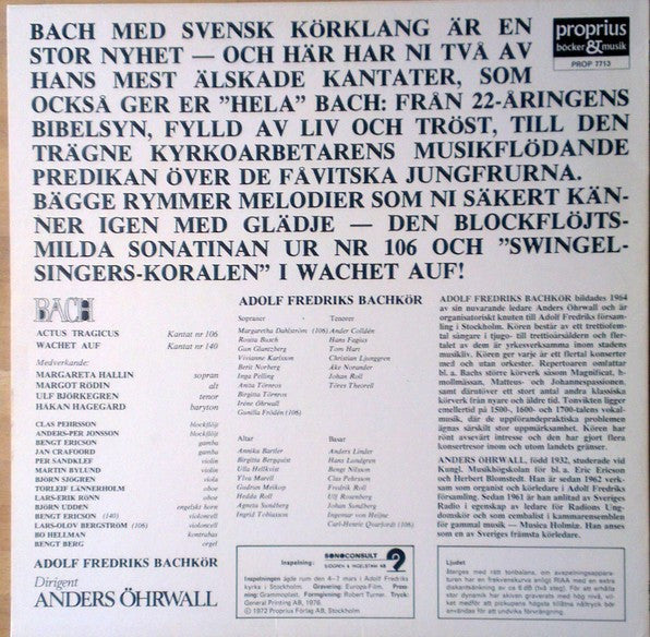 Johann Sebastian Bach / Margareta Hallin, Margot Rödin, Ulf Björkegren, Håkan Hagegård, Stockholm Bach Choir, Stockholm Baroque Ensemble, Anders Öhrwall – Bach Cantatas, image 2