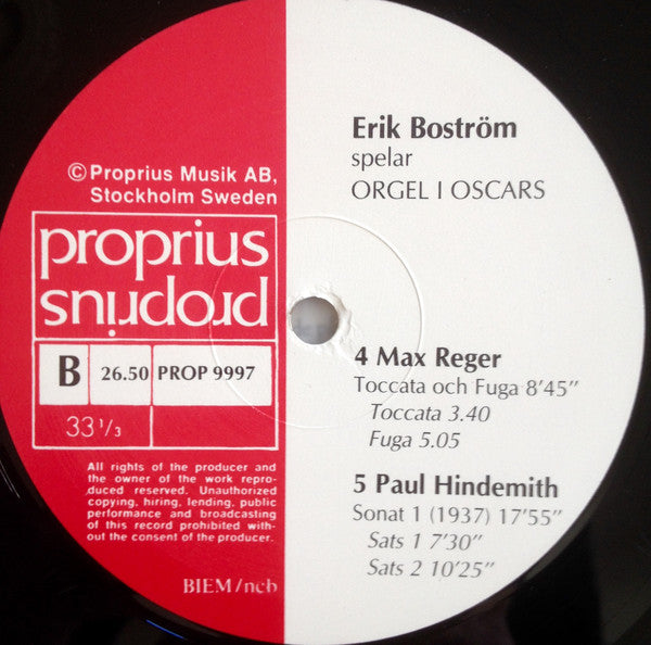 Bach, Alain, Reger, Hindemith, Erik Boström – Orgel I Oscars - Organ Music From The Oscar Church, image 5