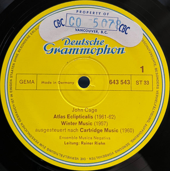 John Cage / Dieter Schnebel - Ensemble Musica Negativa, Rainer Riehn – Atlas Eclipticalis • Winter Music • Cartridge Music / Glossolalie, image 3