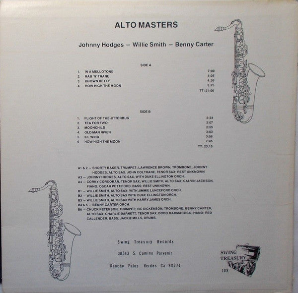 Johnny Hodges - Benny Carter - Willie Smith – Great Moments In Jazz Vol. 2: Alto Masters, image 2