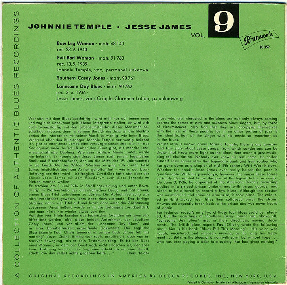Johnnie Temple, Jesse James – This Is The Blues - Vol. 9, image 2