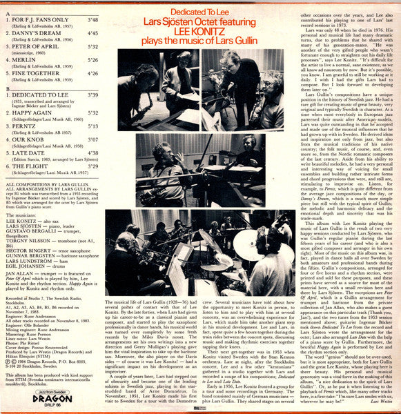 Lars Sjösten Octet Featuring Lee Konitz – Dedicated To Lee, image 2