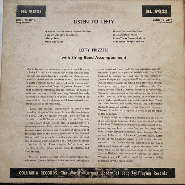 Lefty Frizzell – Listen To Lefty, image 2
